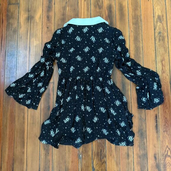 Cinq a Sept Black Lily Bell Sleeve Floral Printed Mini Silk Dress - Size 2 - Picture 7 of 7